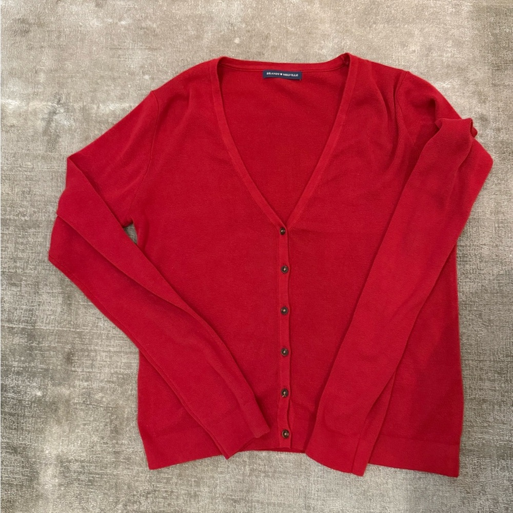 Brandy Melville Red Button-Up Cardigan